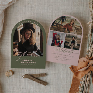 Green & Pink Arch Photo Script Graduation Invitation