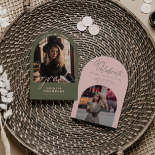Green & Pink Arch Photo Script Graduation Invitation
