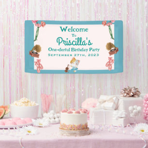 Green Pink Ballerina Cat Kids Birthday Party Banner