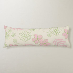 Green Pink Beige Retro Y2K 70s Flower Pattern Body Cushion