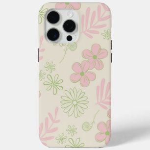 Green Pink Beige Retro Y2K 70s Flower Pattern iPhone 15 Pro Max Case