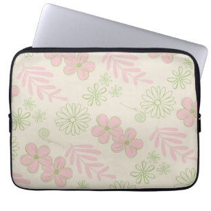 Green Pink Beige Retro Y2K 70s Flower Pattern Laptop Sleeve