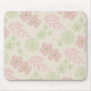 Green Pink Beige Retro Y2K 70s Flower Pattern Mouse Mat
