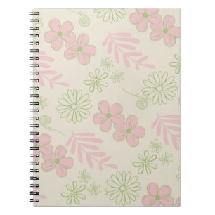 Green Pink Beige Retro Y2K 70s Flower Pattern Notebook