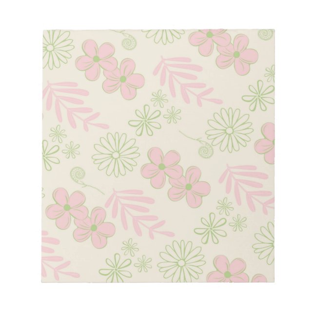 Green Pink Beige Retro Y2K 70s Flower Pattern Notepad (Front)