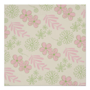 Green Pink Beige Retro Y2K 70s Flower Pattern Poster