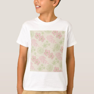 Green Pink Beige Retro Y2K 70s Flower Pattern T-Shirt