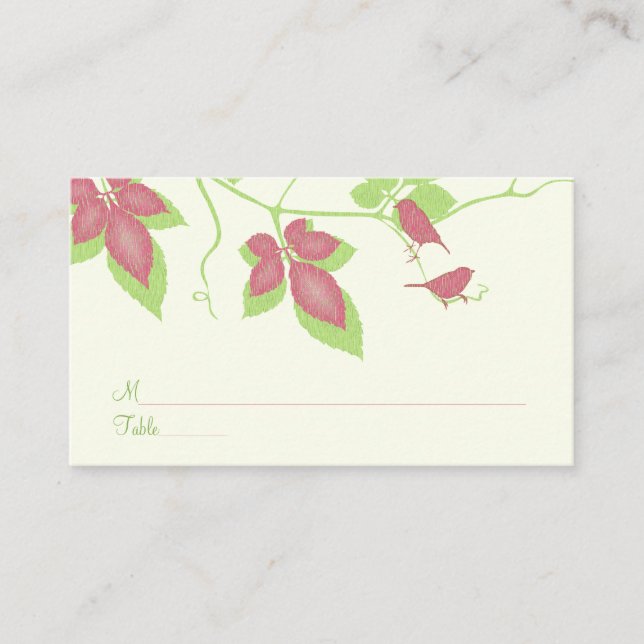 Green Pink Birds Vines Special Occasion Place Card (Front)