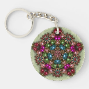 Green Pink Blue Bright Circular ~ Christmas ~ Key Ring