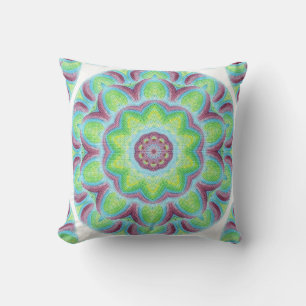 Green Pink Blue Circle Slices Kaleidoscope Pillows