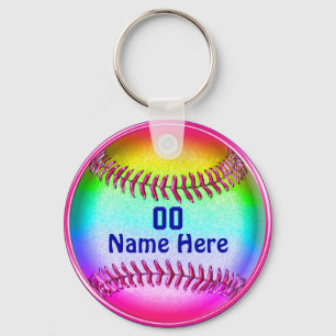 Green, Pink, Blue Cute, Softball Team Gift ideas Key Ring
