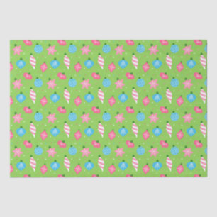 Green Pink Blue Ornaments Merry Bright Christmas  Tissue Paper