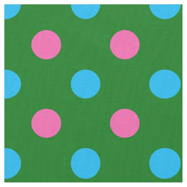 Green Pink Blue Polka Dot Pattern Fabric (Close Up)