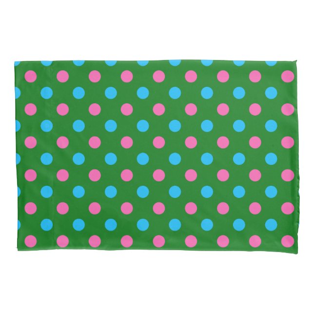 Green Pink Blue Polka Dot Pattern Pillowcase (Front)