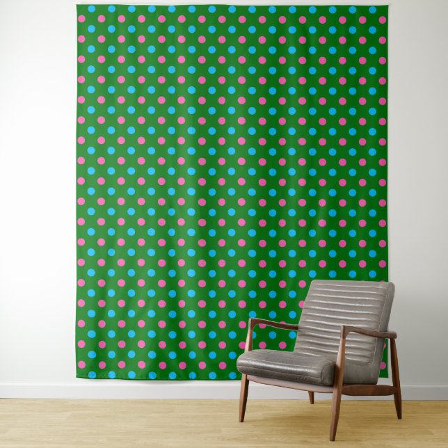 Green Pink Blue Polka Dot Pattern Tapestry (In Situ)