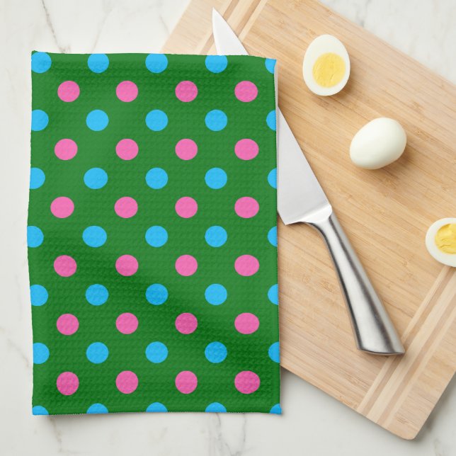 Green Pink Blue Polka Dot Pattern Tea Towel (Quarter Fold)