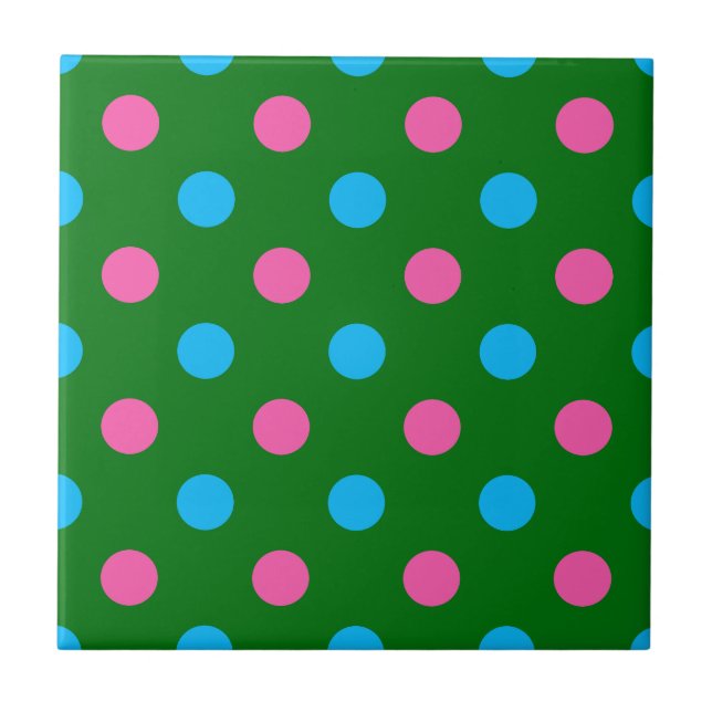 Green Pink Blue Polka Dot Pattern Tile (Front)