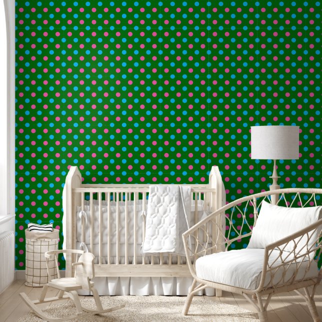Green Pink Blue Polka Dot Pattern Wallpaper (Kids)