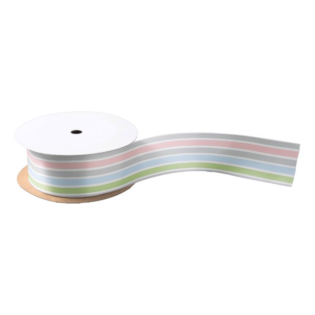 Green Pink Blue Stripes Baby Shower Satin Ribbon (Spool)