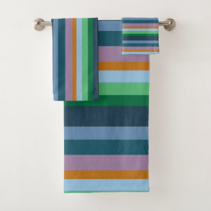 Green,Pink & Blue Stripes Bathroom Towel Set