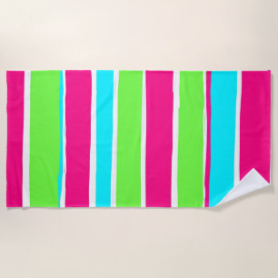 Green Pink Blue Stripes Beach Towel