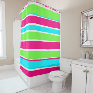 Green Pink Blue Stripes Shower Curtain