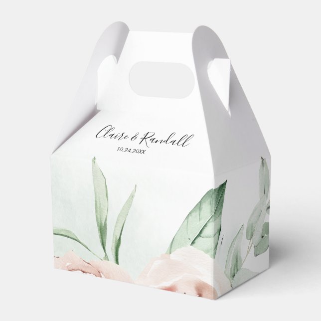Green Pink Blush Floral White Wedding  Favour Box (Front Side)