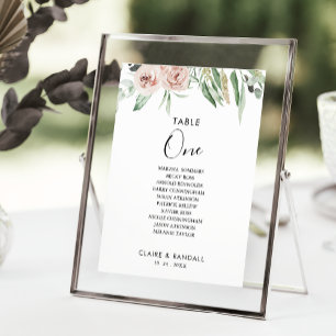 Green Pink Blush Rose Table Number 1 Seating Chart