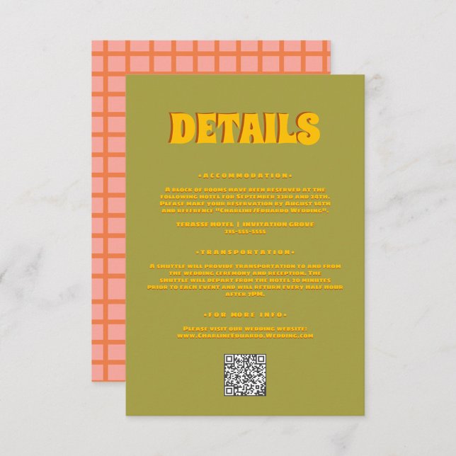 Green Pink Bold Bright Funky Groovy Wedding Detail Enclosure Card (Creator Uploaded)