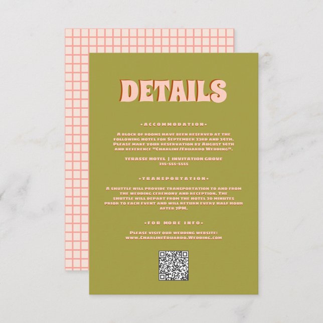 Green Pink Bold Bright Funky Groovy Wedding Detail Enclosure Card (Creator Uploaded)
