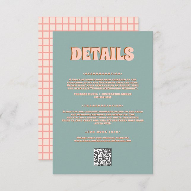 Green Pink Bold Bright Funky Groovy Wedding Detail Enclosure Card (Creator Uploaded)