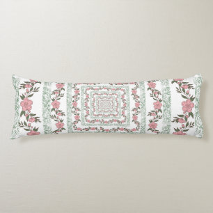 Green Pink Border Retro Y2K 70s Flower Pattern Body Cushion
