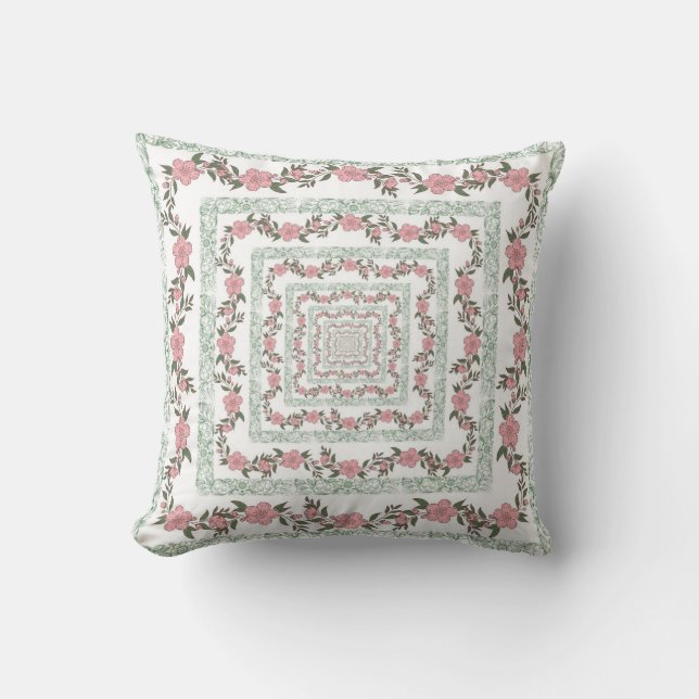Green Pink Border Retro Y2K 70s Flower Pattern Cushion (Front)