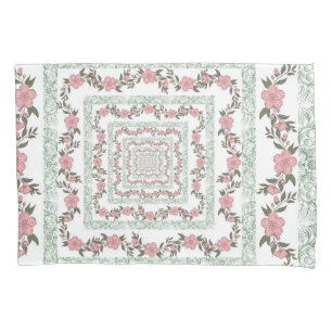 Green Pink Border Retro Y2K 70s Flower Pattern Pillowcase