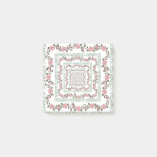 Green Pink Border Retro Y2K 70s Flower Pattern Post-it Notes