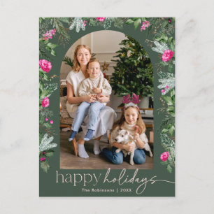 Green Pink Botanical Foliage Arch Photo Holiday Postcard