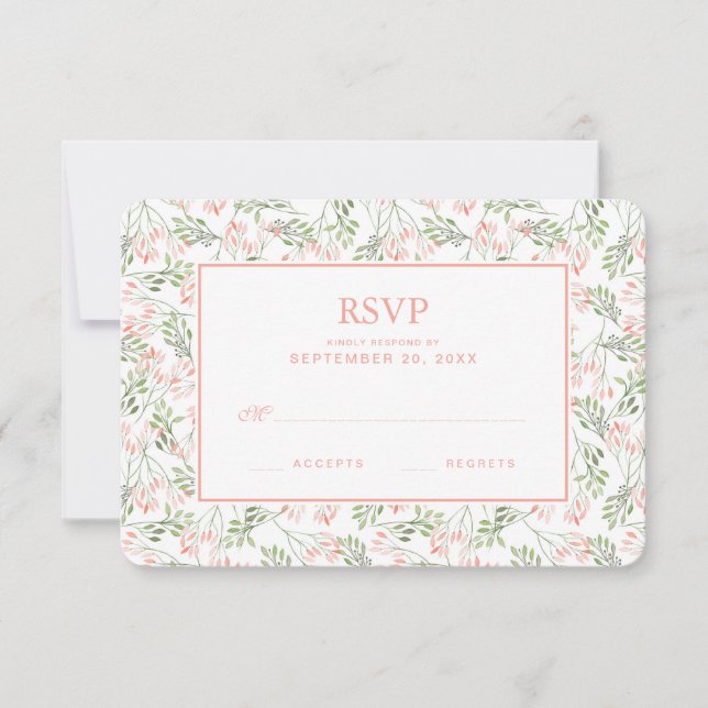Green & Pink Botanical Watercolor - Wedding RSVP Card (Front)