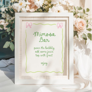 Green Pink Bow Frame Handwritten Mimosa Bar Poster