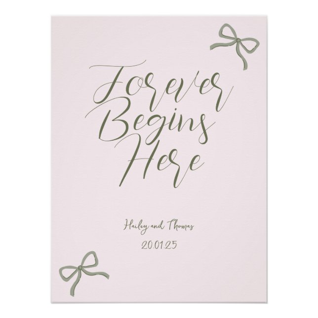 Green & Pink Bow Wedding Sign (Front)