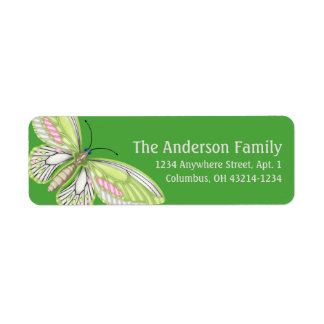 Green & Pink Butterfly Elegant Address Labels