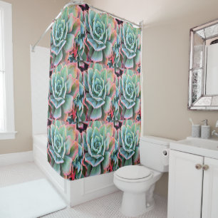 Green pink cacti photography collage pattern bold shower curtain