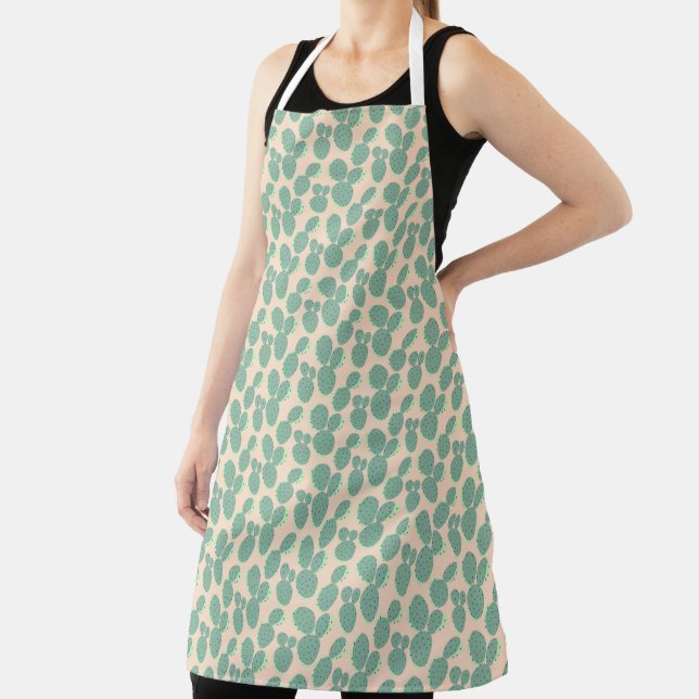 Green & Pink Cactus Pattern Apron (Insitu)