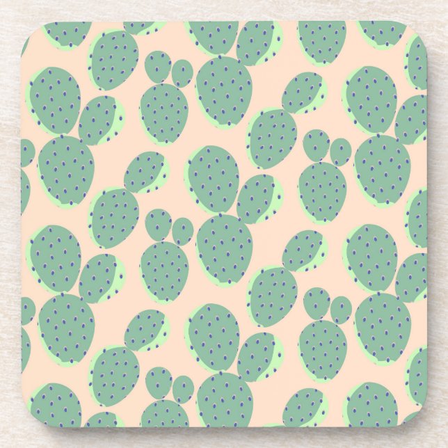 Green & Pink Cactus Pattern Coaster (Front)