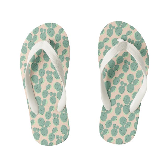 Green & Pink Cactus Pattern Kid's Flip Flops (Footbed)