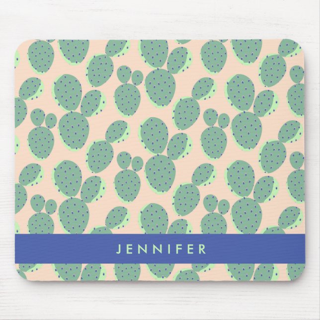 Green & Pink Cactus Pattern Mouse Mat (Front)