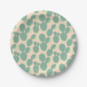 Green & Pink Cactus Pattern Paper Plate