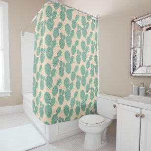Green & Pink Cactus Pattern Shower Curtain