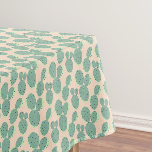 Green & Pink Cactus Pattern Tablecloth (In Situ)