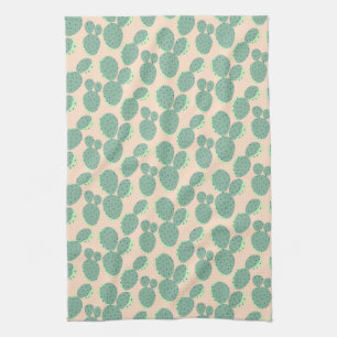 Green & Pink Cactus Pattern Tea Towel