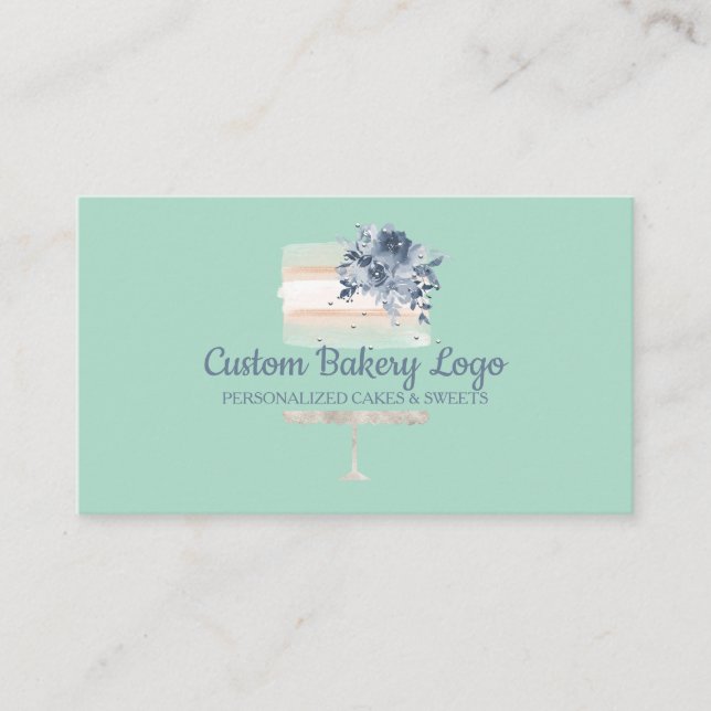 Green Pink Cake Party Bakery Business Card (Front)